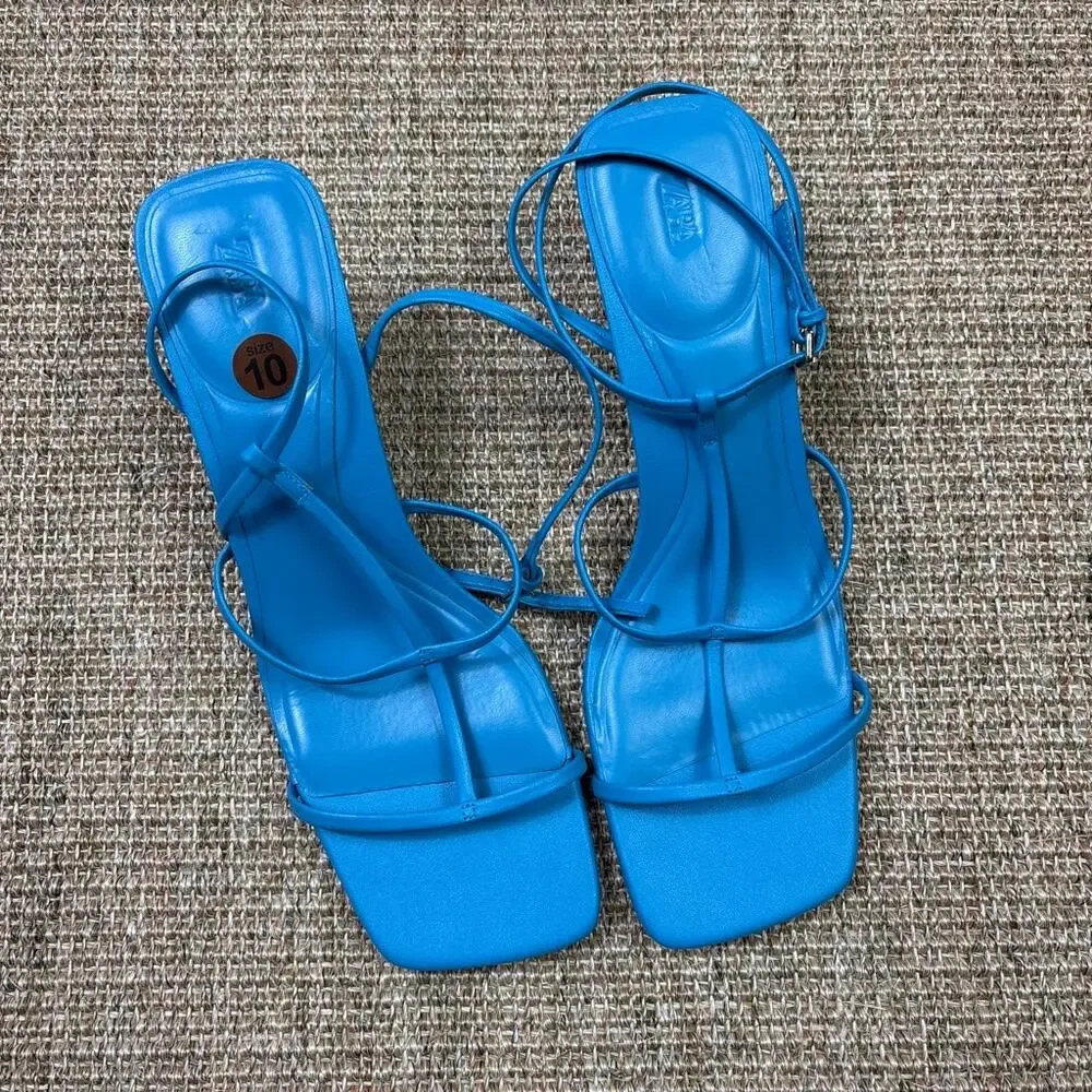 👡💙 Zara Strappy Square Toe Sandals | EU 41 / US 10 | Electric Blue - Picture 2 of 5